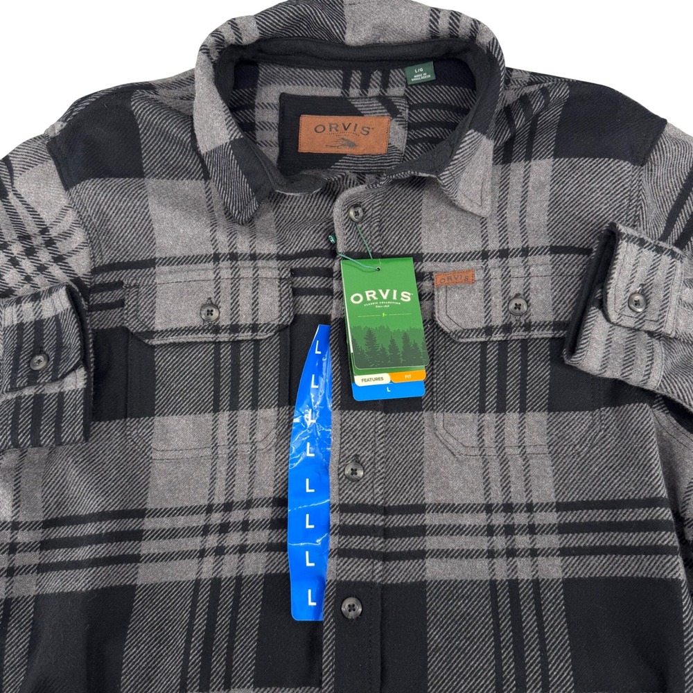 Orvis Mens Ale Gray Plaid Heavyweight Flannel Shirt L 1312517 NWT